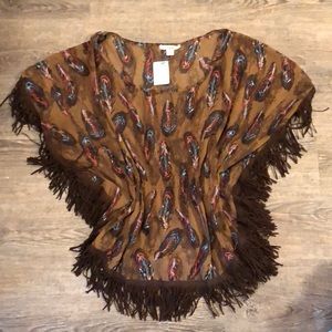 Brown Feather Fringe Shirt